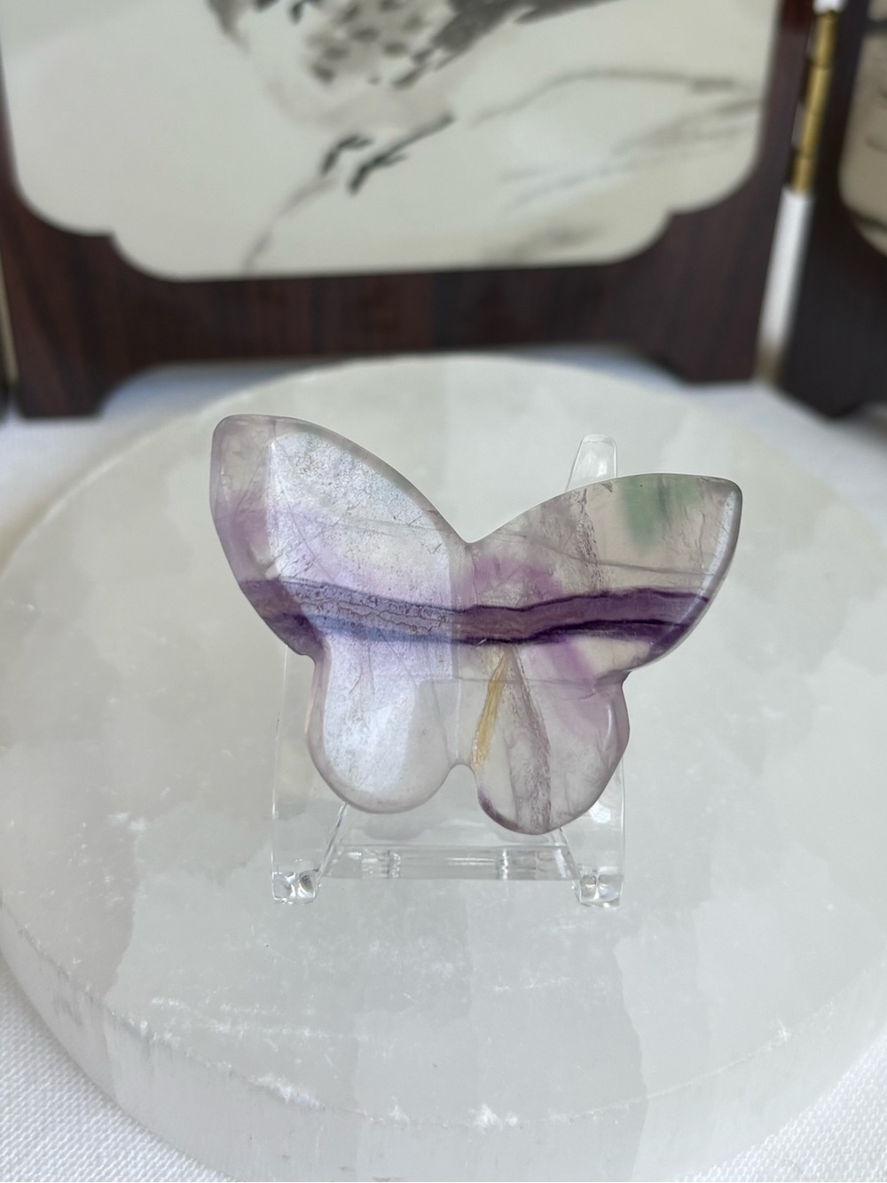 Fluorite crystal butterfly carving